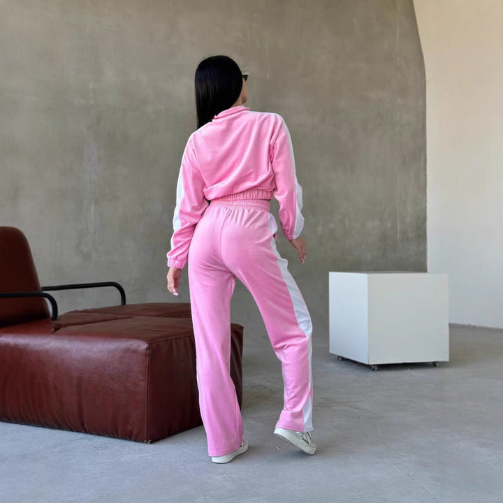 Damen weiches Samt Trainingsanzug Set mit Reißverschlussjacke und elastischer Tunnelzughose – Avérine