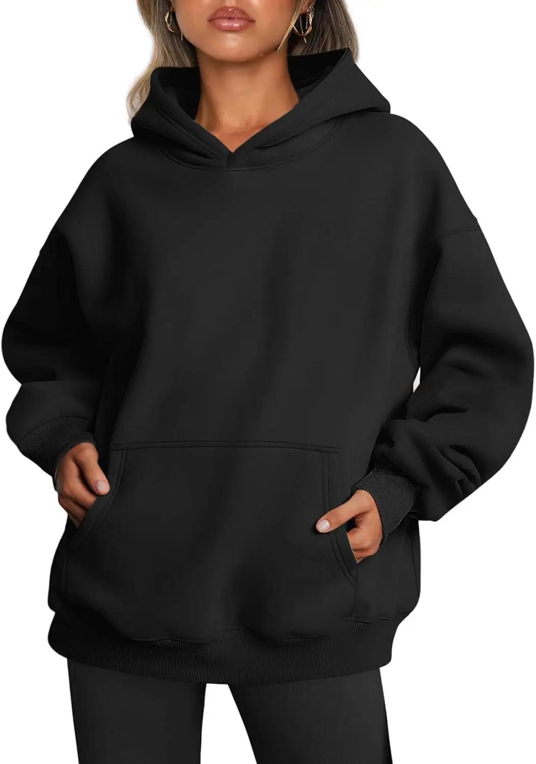 Damen oversized Kapuzenpullover mit verlängerter Silhouette und Kängurutasche – Auréline