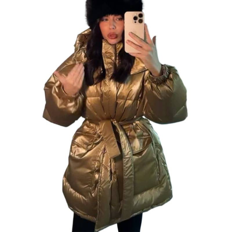 Damen Stepp-Winterjacke mit Taillenkordel und hohem Stehkragen Echoarchiv