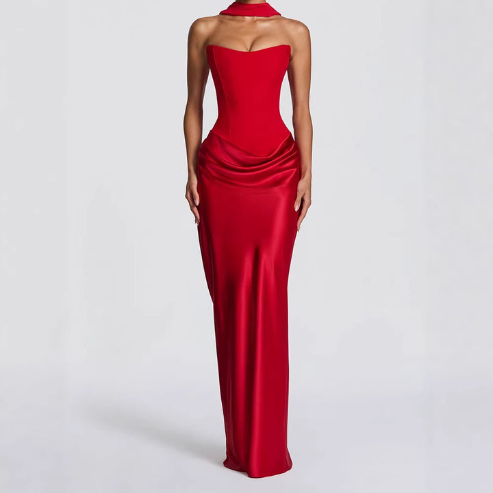 Damen Elegantes Langarm-Maxikleid mit raffinierten Drapierungen Echo Archiv