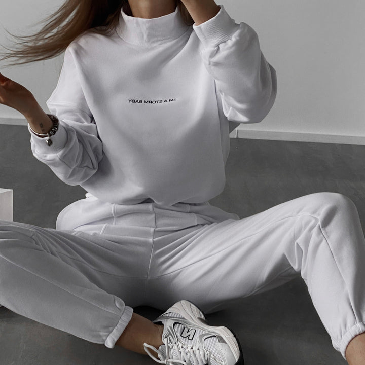 Damen Oversize-Lounge-Set mit Stehkragen und elastischer High-Waist-Jogginghose – Avérine