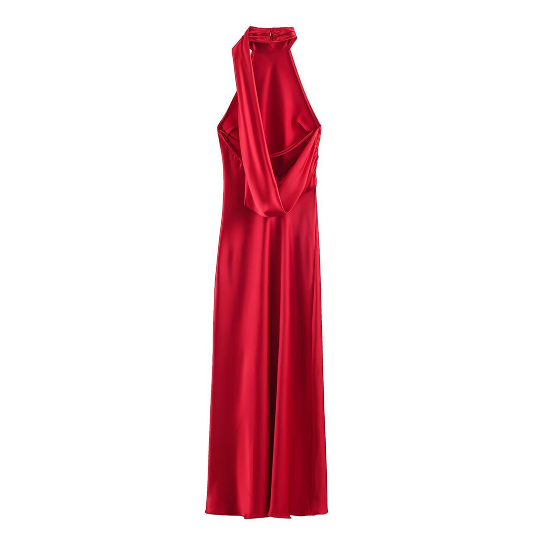 Damen Lange Abendrobe mit elegantem Kragen und Spitzenakzenten Echo Archiv
