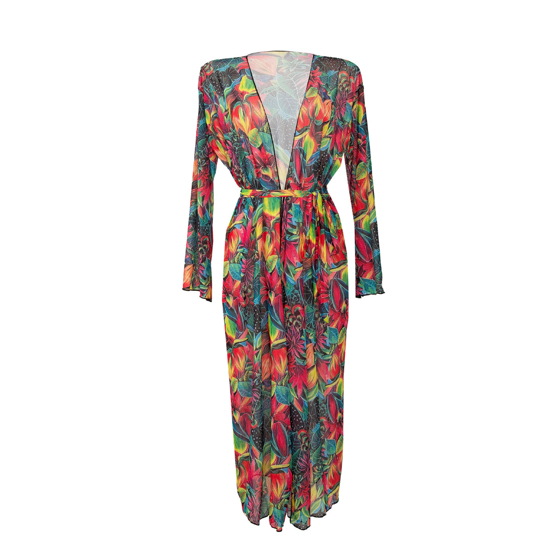 Damen Transparenter Strandkimono mit floralen Mustern Echo Archiv