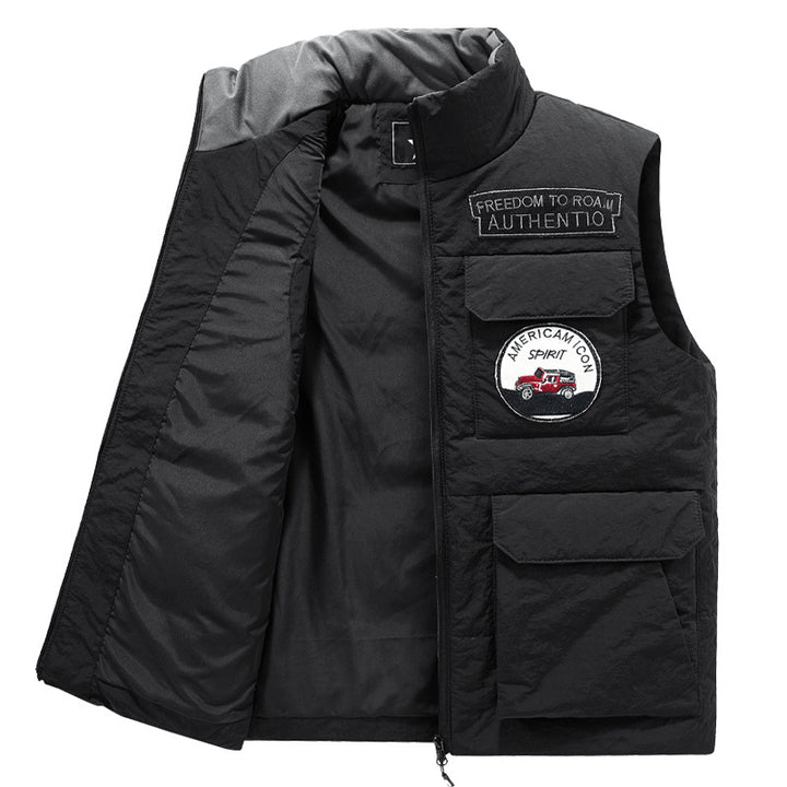 Herren Gepolsterte Utility-Weste mit Mehrfach-Taschen und Badge‑Patches Echoarchiv