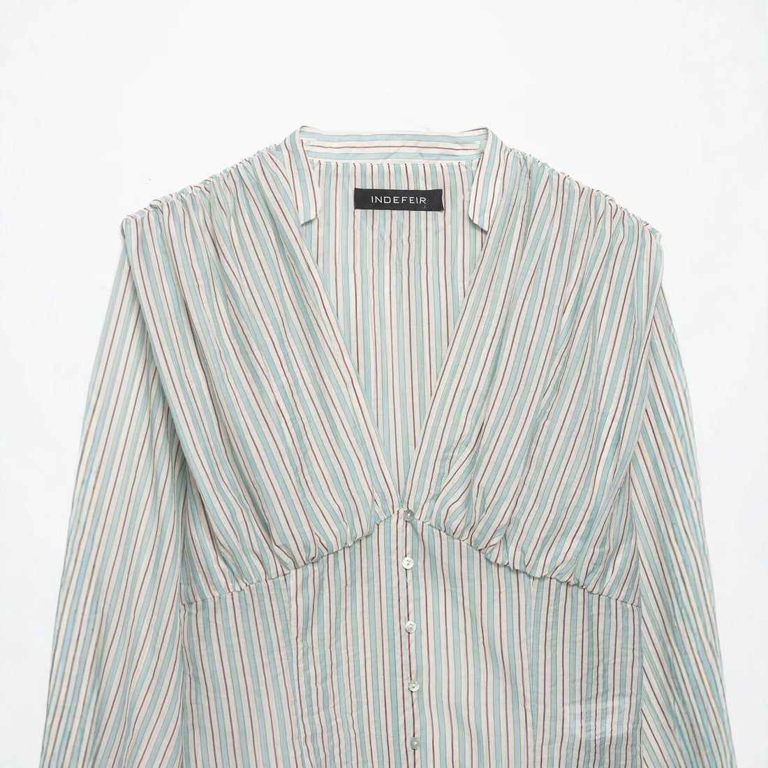 Damen Gestreifte Cropped-Bluse mit tiefem V-Ausschnitt und geraffter Unterbrustnaht Echo Archiv