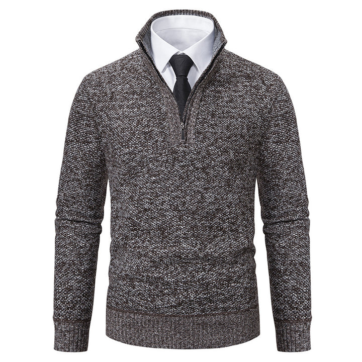 Herren eleganter Strickpullover mit halbem Reißverschluss und strukturierter Oberfläche Echoarchiv