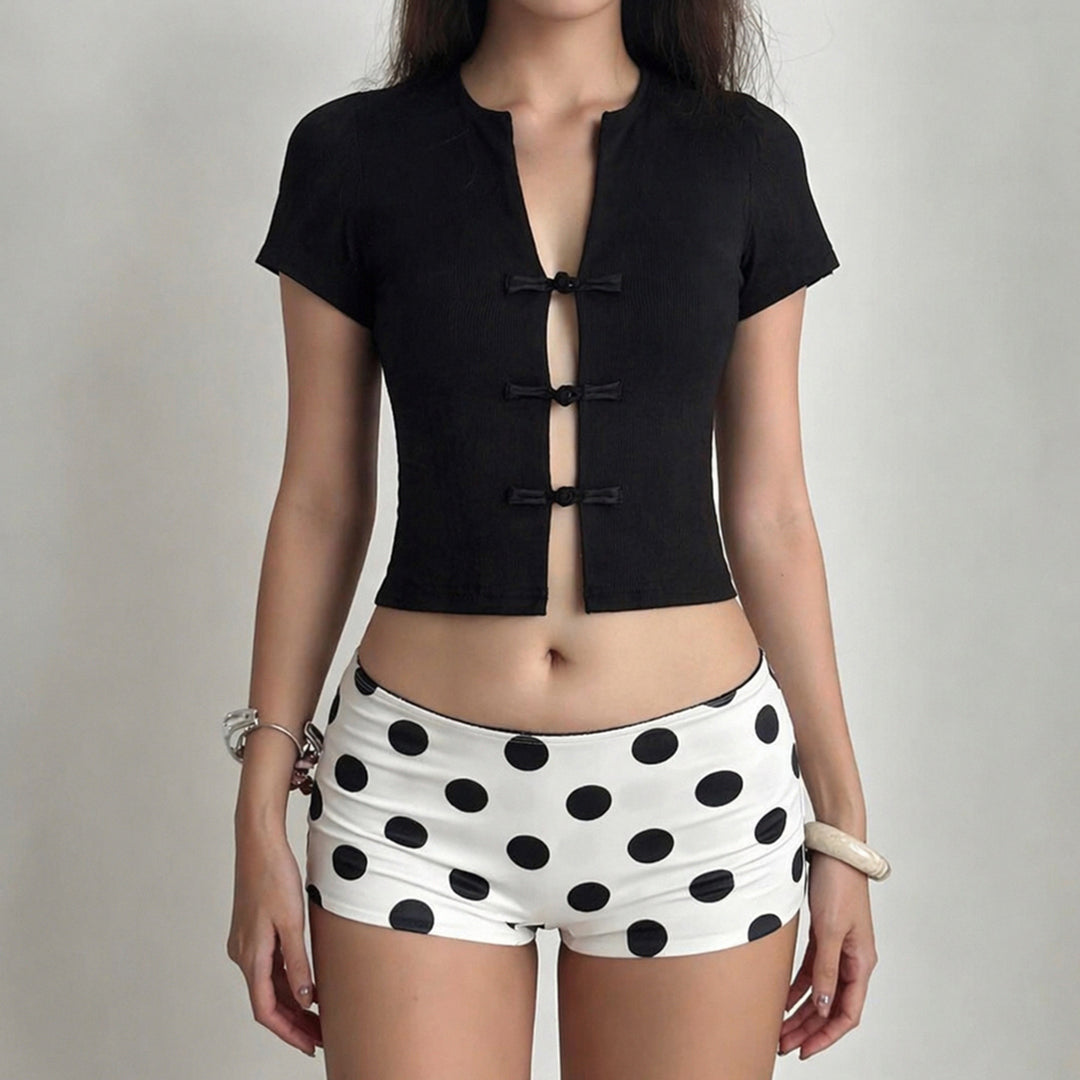 Damen Kurzarm Oberteil mit edlen Knopfdetails Echo Archiv