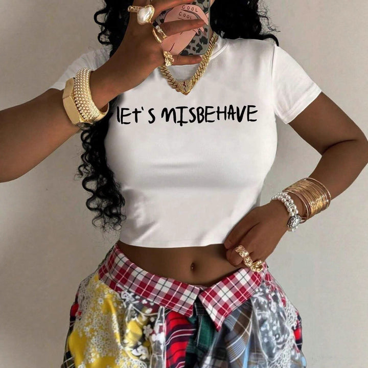Damen Crop-Top mit aufregendem Statementdruck und figurbetontem Schnitt Echo Archiv