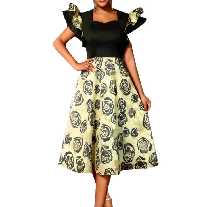 Damen Elegantes Blumenmuster Kleid mit Rüschärmeln Echo Archiv