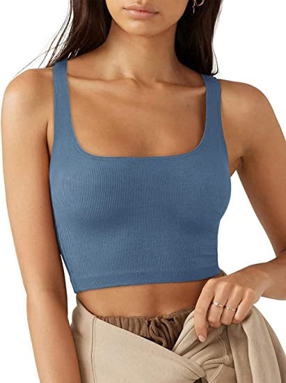 Damen cropped Top mit breiten Trägern und feinem Rippenmuster Echo Archiv