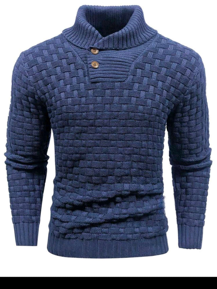 Herren nan strukturierter Strickpullover mit hochschließendem Stehkragen und Zierknopfleiste Echo Archiv