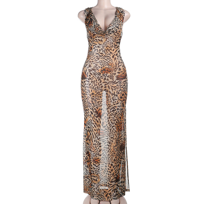 Damen Maxi-Kleid mit elegantem Cowl-Ausschnitt und tierischem Design Echo Archiv
