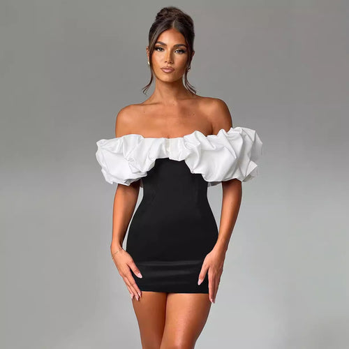 Damen Cocktailkleid mit voluminösen Rüschenärmeln Echo Archiv
