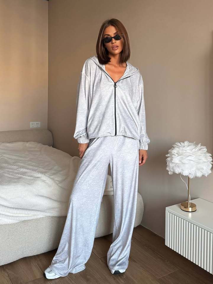 Damen Loungewear-Set mit leichtem Zip-Hoodie, elastischen Bündchen und weiten Palazzo-Hose – Avérine
