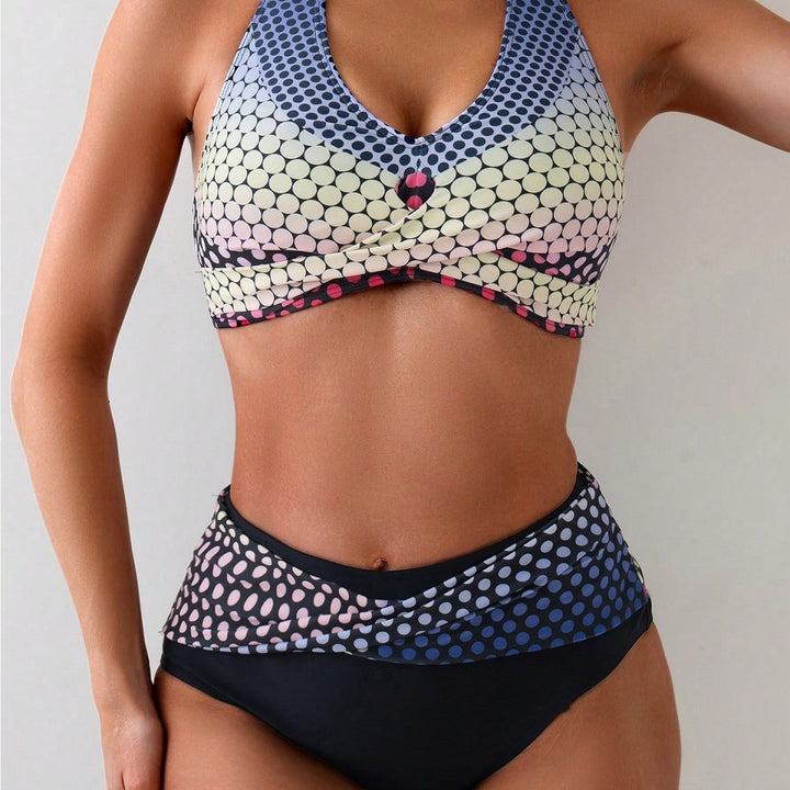 Damen Hochgeschnittenes Bikini-Set mit stilvollem Punktmuster Echo Archiv