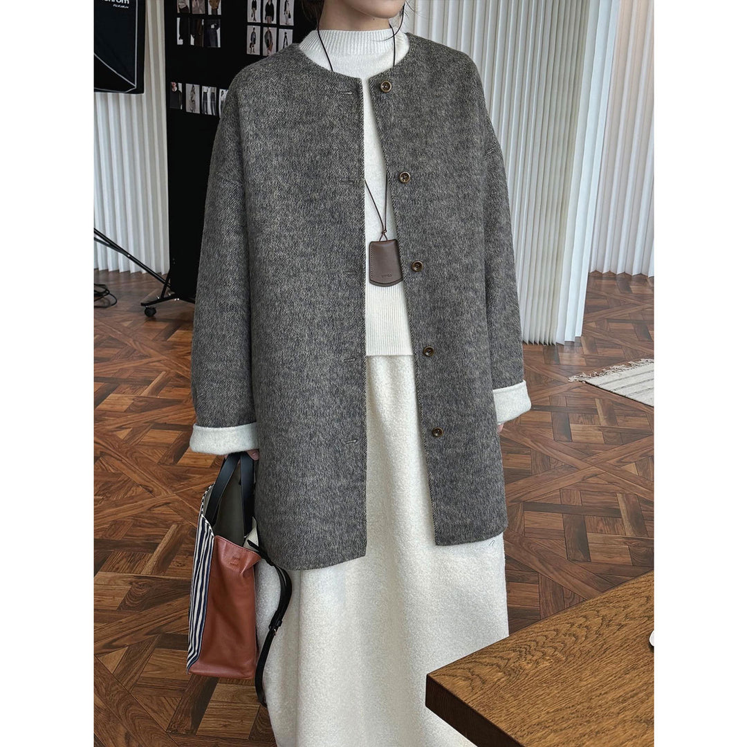 Damen Oversized Wollmix-Mantel mit Knopfleiste und umschlagbaren Teddy-Bündchen Echoarchiv