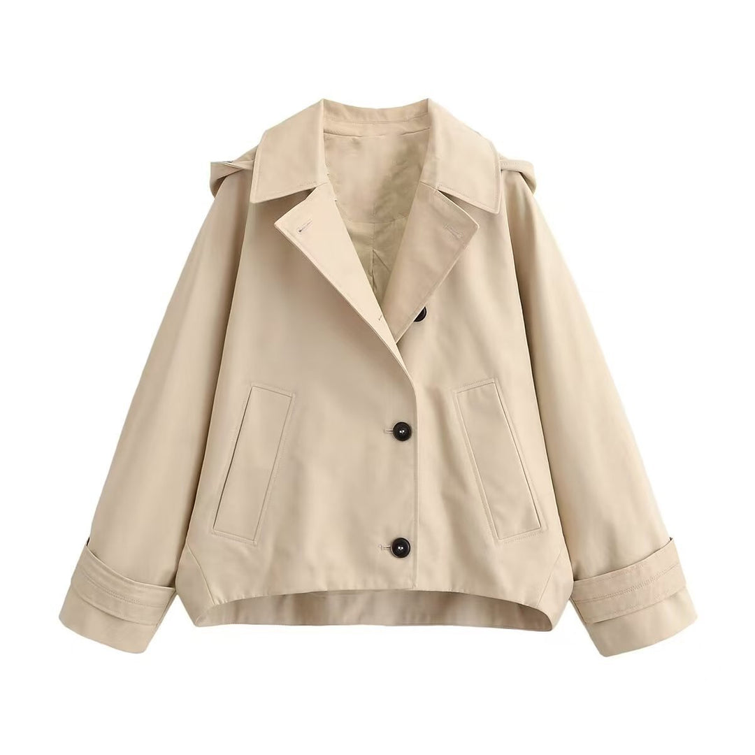 Damen Kurze Boxy-Übergangsjacke mit Kapuze und Hemdkragen Echoarchiv