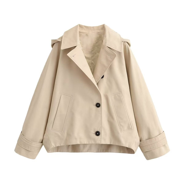 Damen Kurze Boxy-Übergangsjacke mit Kapuze und Hemdkragen Echoarchiv