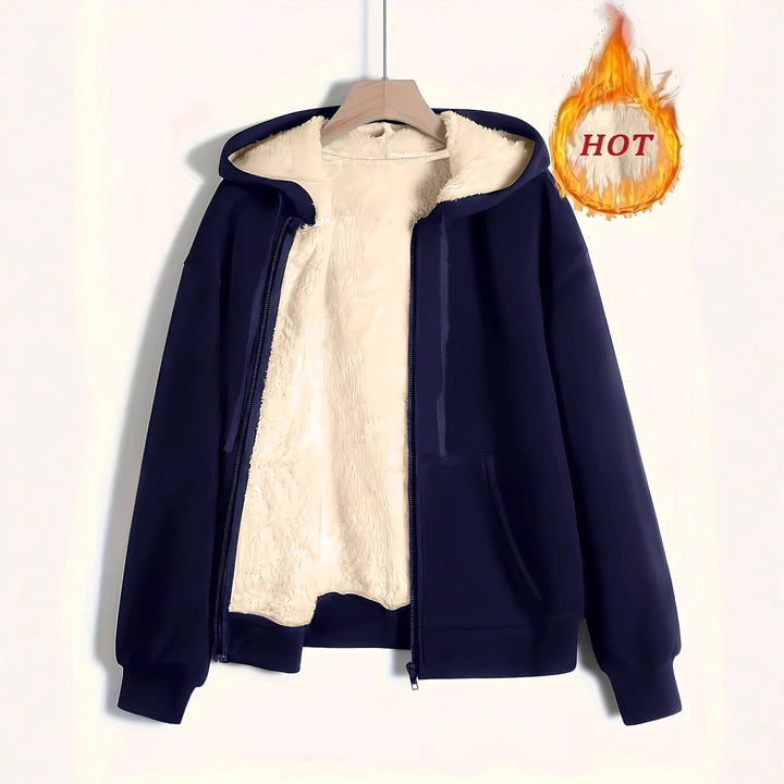 Damen kuschelige Fleecejacke mit Reißverschluss und Kapuze – Célinea