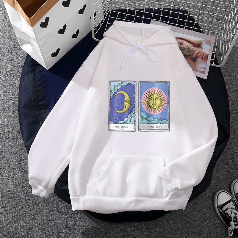 Damen leichter Oversize Kapuzenpullover mit Herz‑EKG‑Motiv, langen Kordeln und elastischem Bund – Auréline