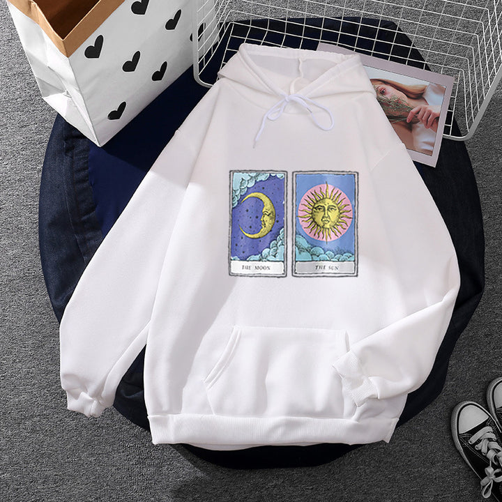 Damen leichter Oversize Kapuzenpullover mit Herz‑EKG‑Motiv, langen Kordeln und elastischem Bund – Auréline