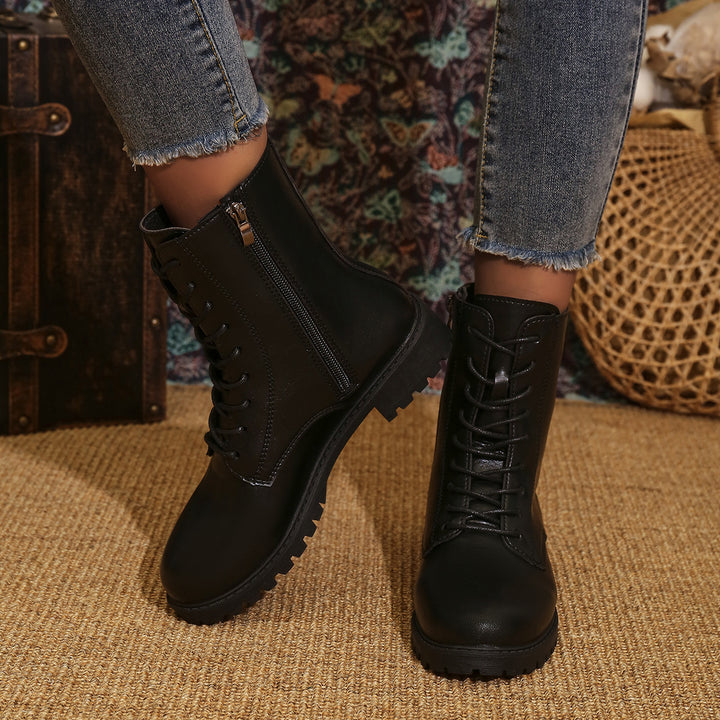 Damen Schnürstiefel mit seitlichem Reißverschluss und profilierter Gummilaufsohle – Lioré