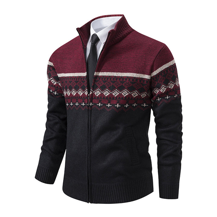 Herren Strickjacke mit modernem Muster und hohem Kragen Echoarchiv
