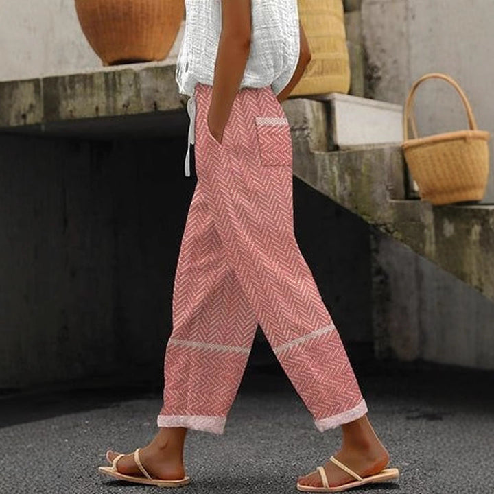 Damen Weite Leinenhose mit handgewebtem Muster Echoarchiv