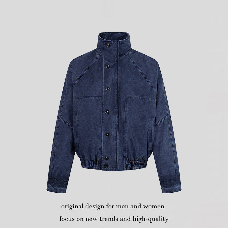 Damen kurze Oversize-Bomberjacke mit Stehkragen, Knopfleiste und elastischem Saum Echoarchiv