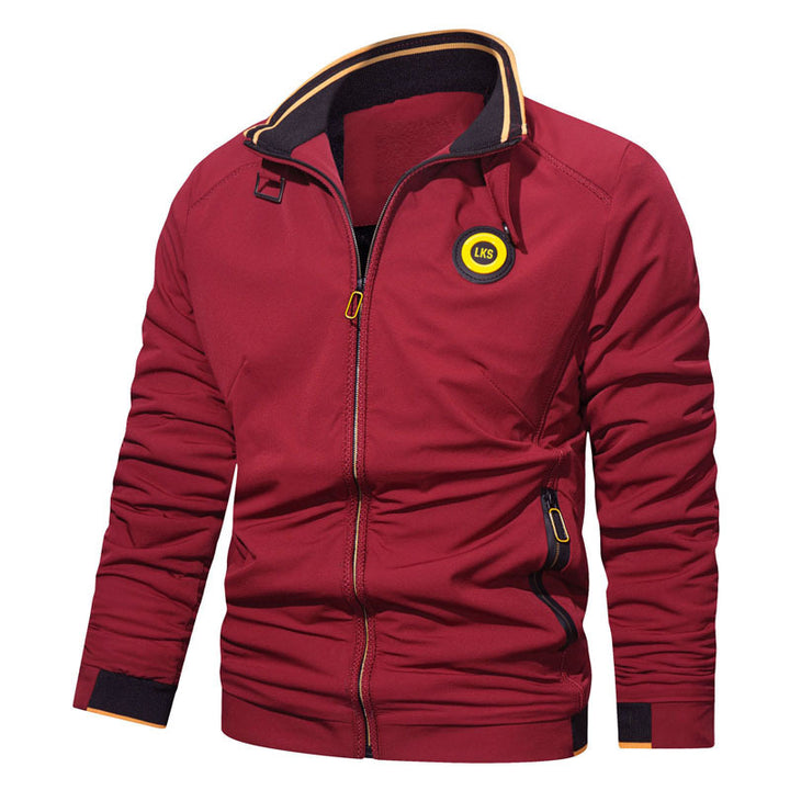 Herren Slim-Fit Urbanes Stehkragen-Blouson mit Reißverschluss, kontrastierten Bündchen und Zierapplikationen – Taviero