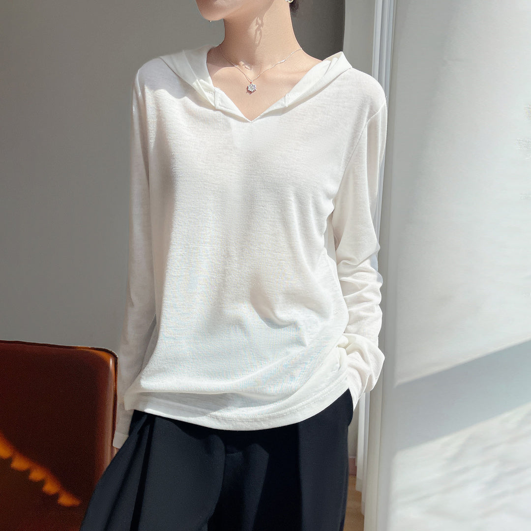 Damen Leichter Kapuzenpullover mit V‑Ausschnitt und feinem Jersey Echoarchiv