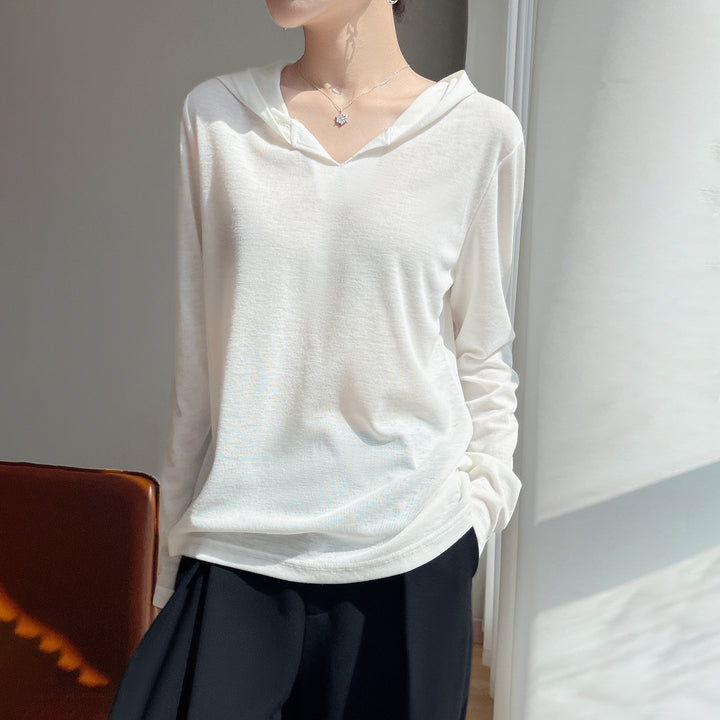 Damen Leichter Kapuzenpullover mit V‑Ausschnitt und feinem Jersey Echoarchiv