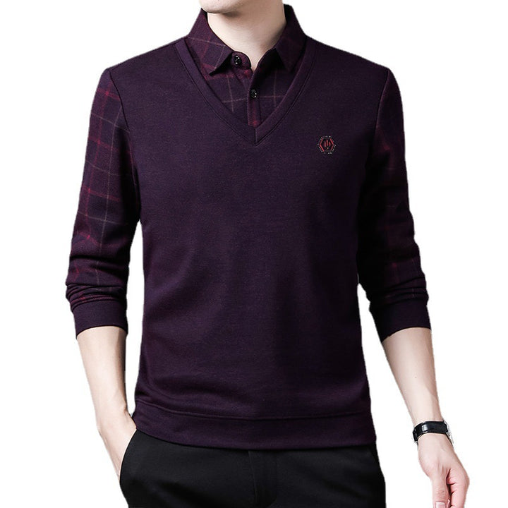 Herren eleganter V-Ausschnitt Pullover mit strukturiertem Oberteil Echoarchiv