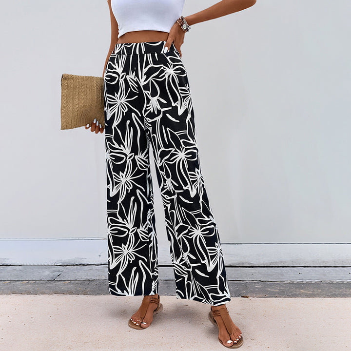 Damen Hochtaillierte Weite Hose mit floralem Muster Echo Archiv