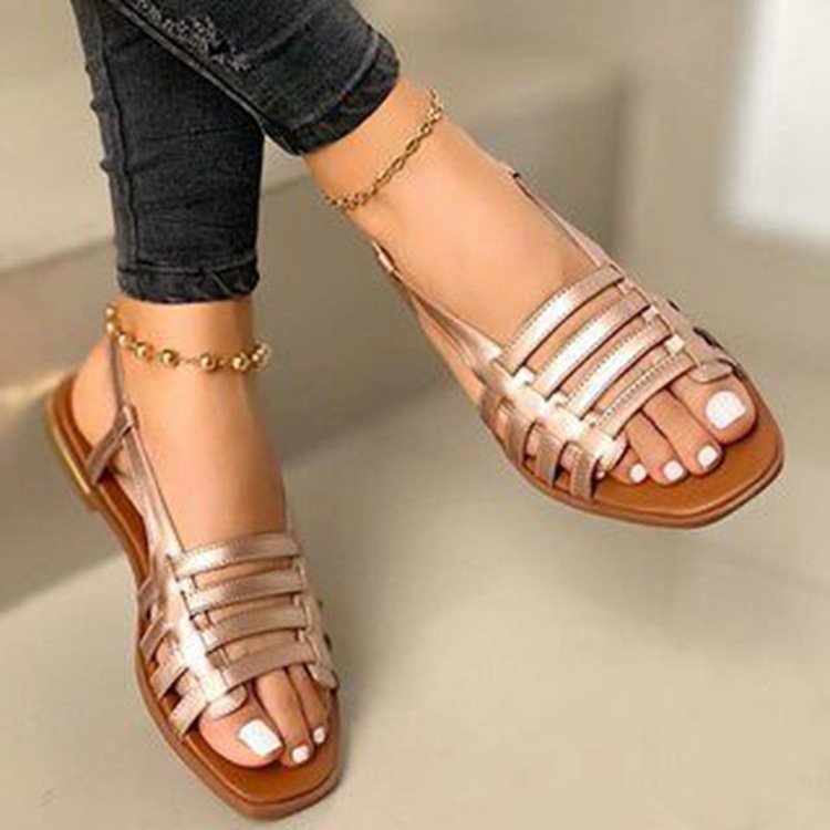 Damen Geflochtene Riemchen‑Slingback‑Sandalen mit quadratischer Zehenpartie und flacher Laufsohle – Sorelia