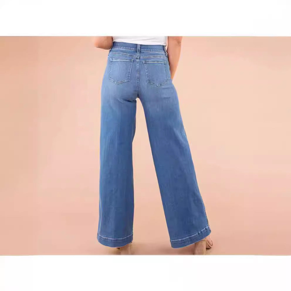 Damen weite High-Waist Jeans mit eleganter Schnittführung und markanten Nahtdetails Echo Archiv