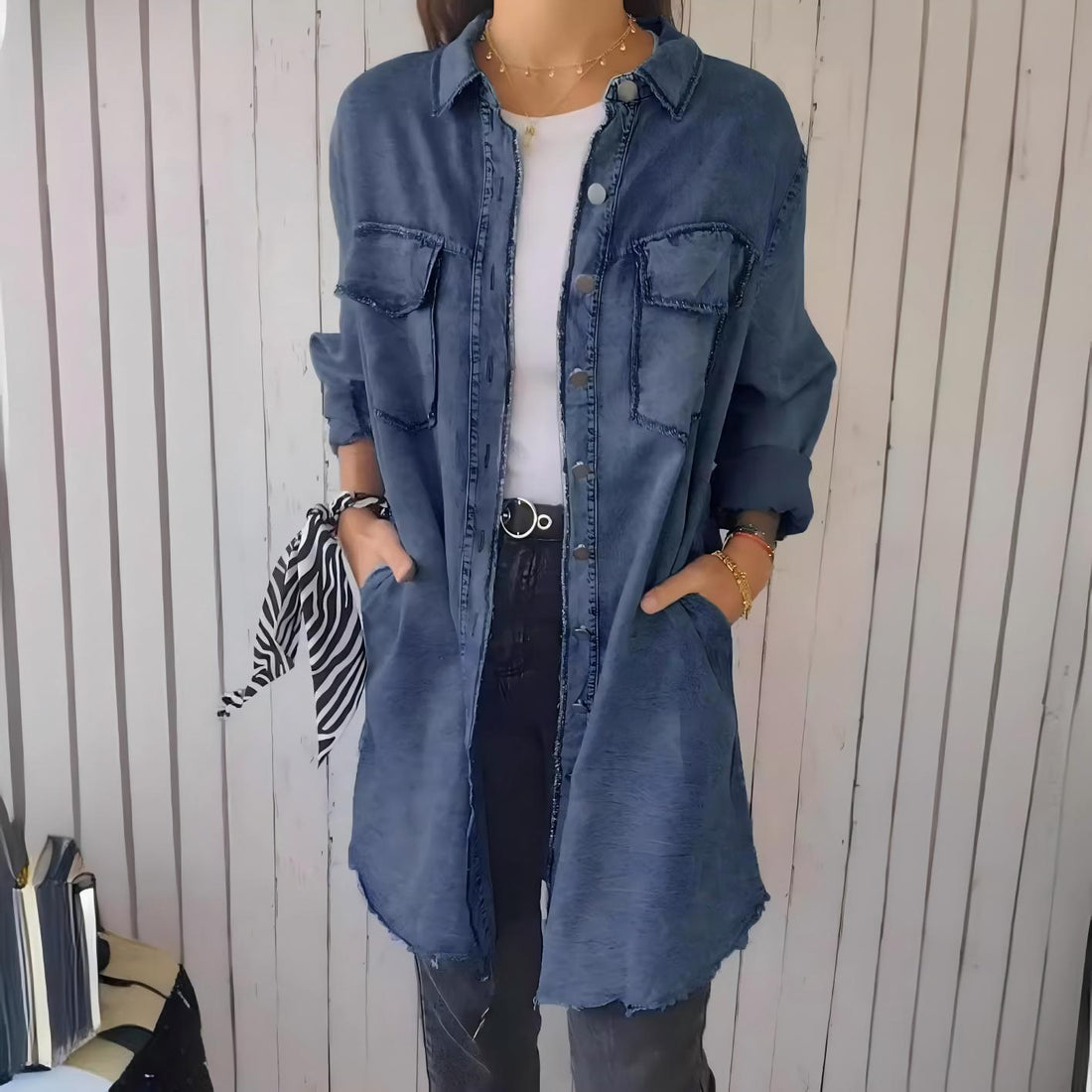 Damen Lässige Denim-Hemdjacke – Célinea