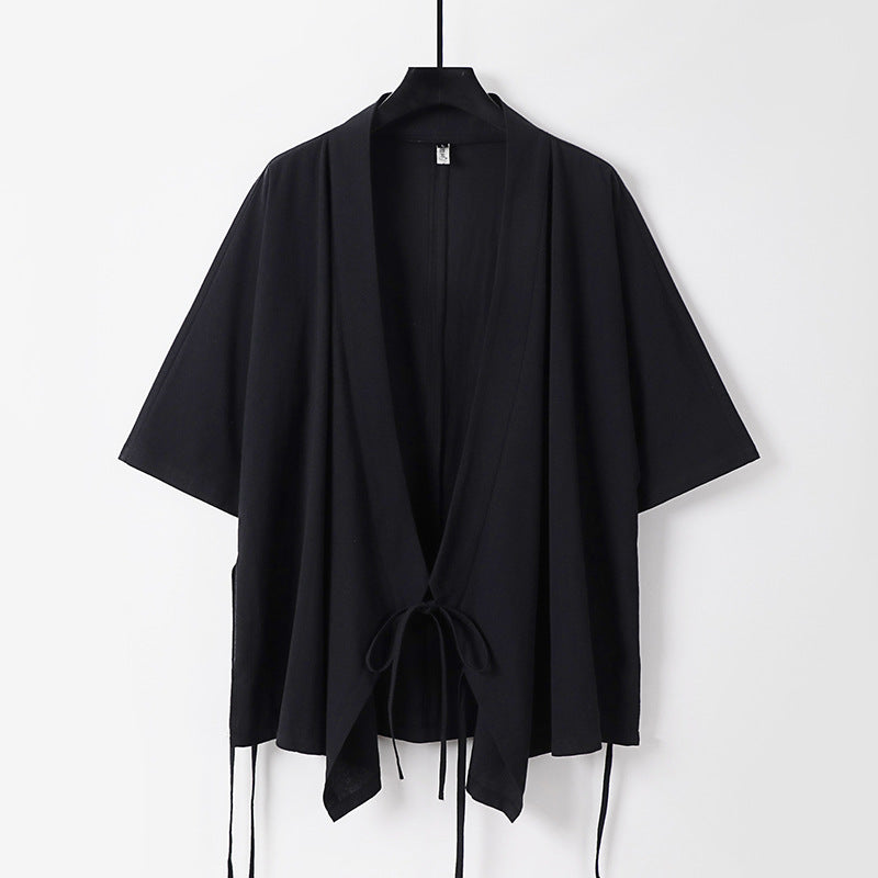 Damen locker fallende Kimono-Jacke mit Bindegürtel Echoarchiv