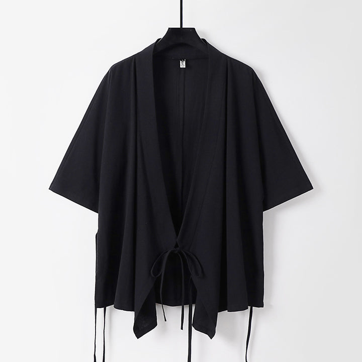 Damen locker fallende Kimono-Jacke mit Bindegürtel Echoarchiv