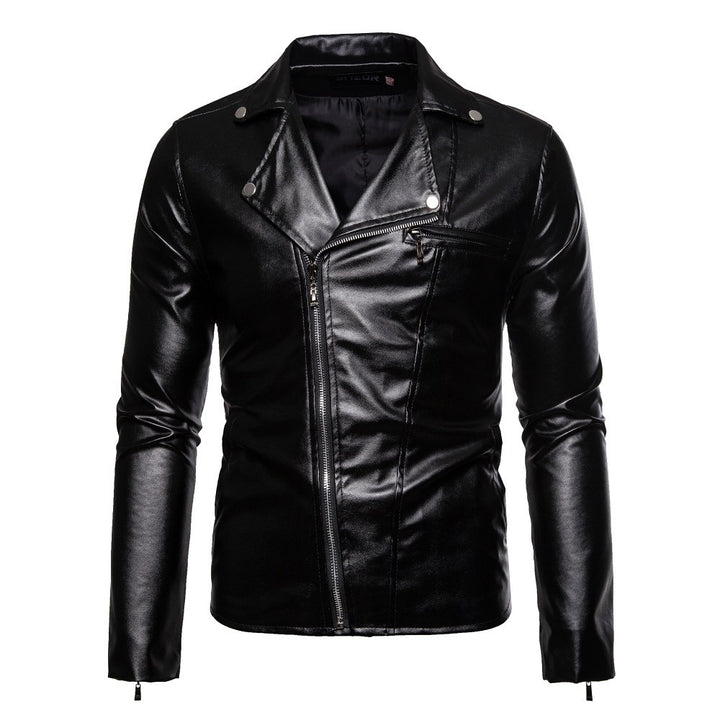 Herren moderne Bikerjacke mit asymmetrischem Reißverschluss und Lederoptik Echoarchiv