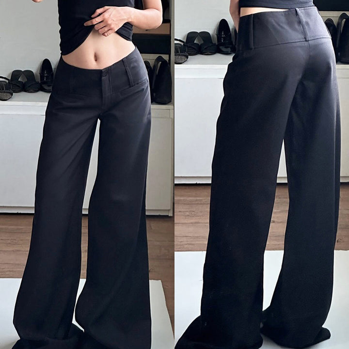Damen Hochtaillierte Palazzo-Hose mit breitem Komfortbund, Frontknopf und weitem Bein – Avélisse
