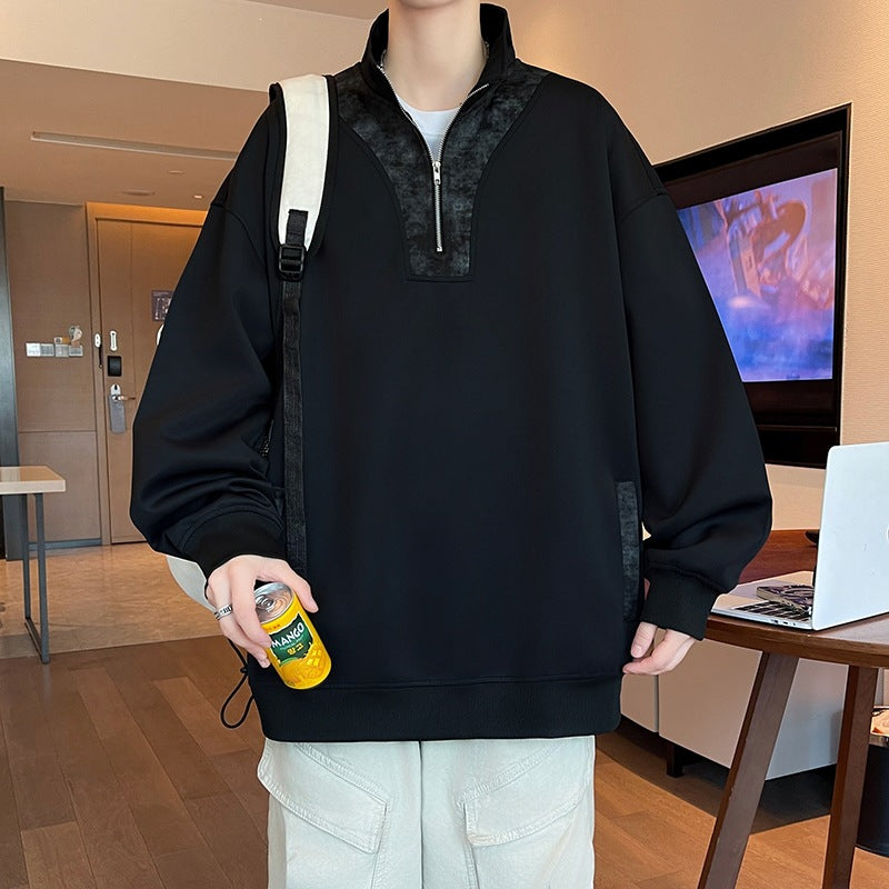 Herren Oversize Stehkragen-Halbzip-Sweatshirt mit Kängurutasche & Kontrast-Innenblende Echoarchiv