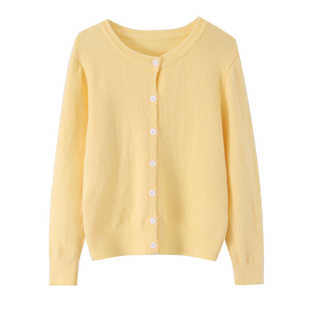 Damen Feinstrick-Cardigan mit Rundhalsausschnitt, durchgehender Knopfleiste und geripptem Saum Echo Archiv