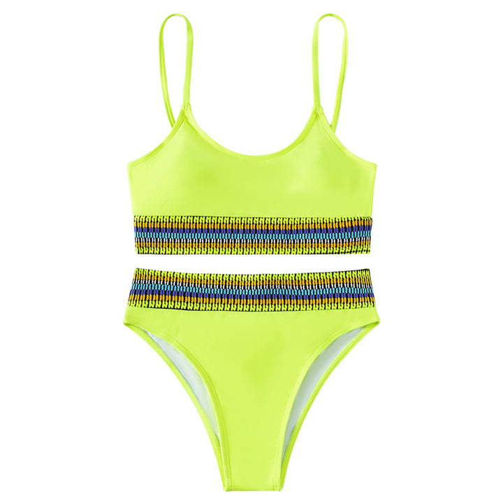 Damen Hochtaillierter Bikini mit sportlichem Design und buntem Bund Echo Archiv