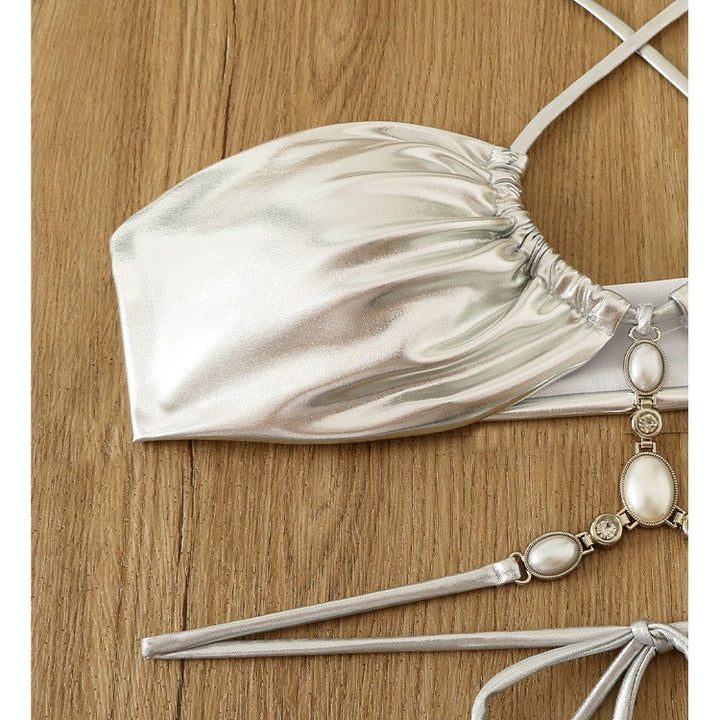 Damen Glänzender Bikini mit Neckholder-Design Echo Archiv