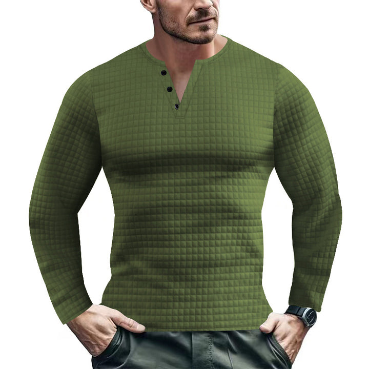 Herren langärmliges Henley-Shirt mit strukturiertem Design Echoarchiv