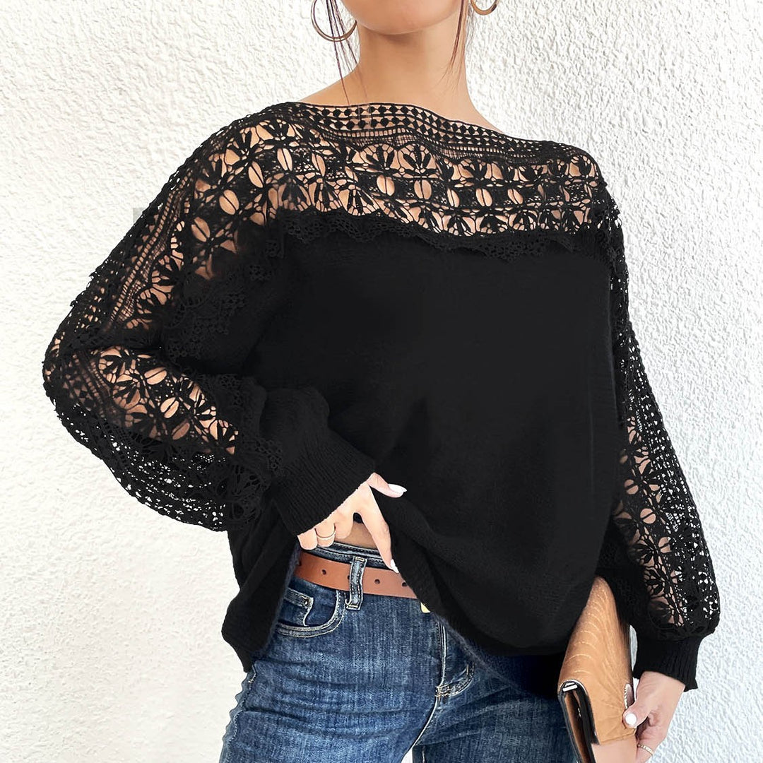 Damen lässiger Pullover mit einzigartigem Häkel-Ausschnitt Echo Archiv