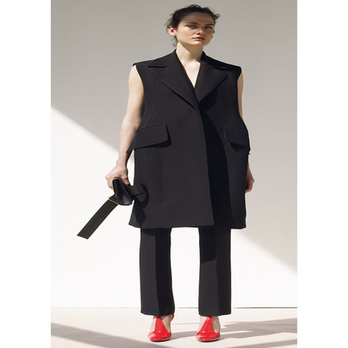 Damen Ärmellose A-Linien Longweste im Oversized Tailoring mit Schalkragen Echoarchiv