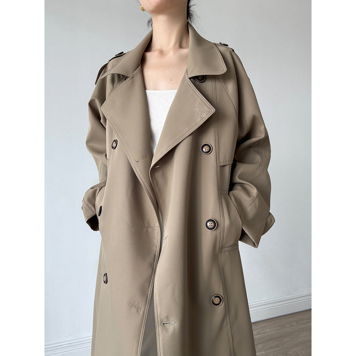 Damen Oversize Mantel im Trench-Stil mit Raglanärmeln und doppelreihiger Knopfleiste Echoarchiv