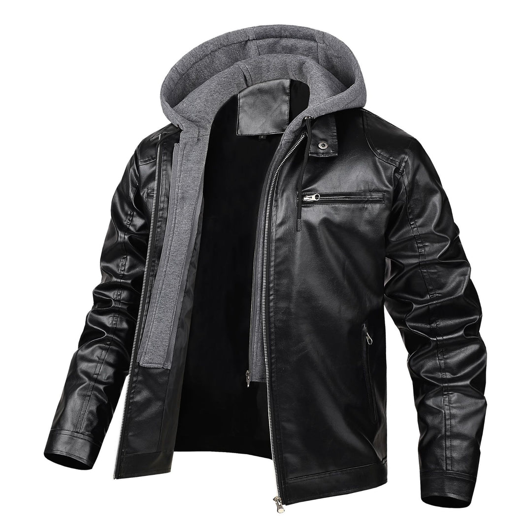 Herren Stilvolle Lederjacke mit Kapuze Echo Archiv